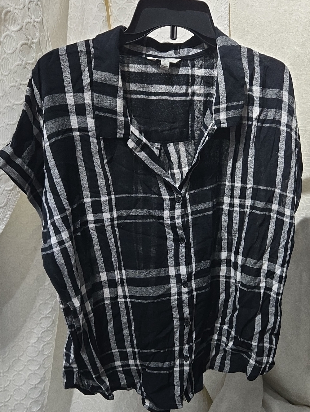 Lucky Brand Black and White Plaid Button-Down Shirt